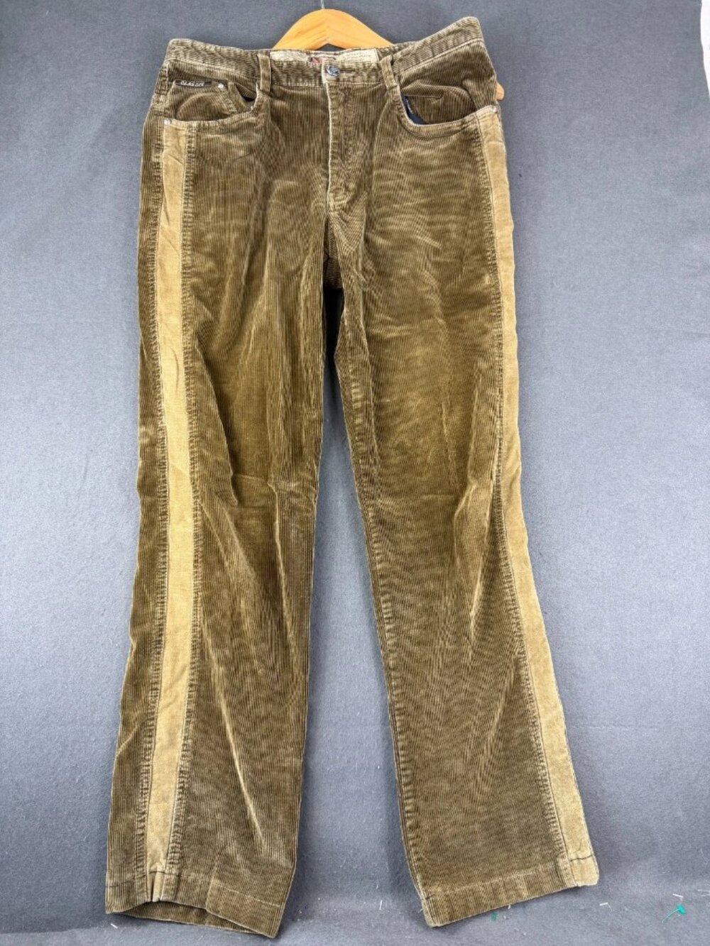 FRC Mens Brown Corduroy Pants Straight Leg Flat Front Vertical Striped 33